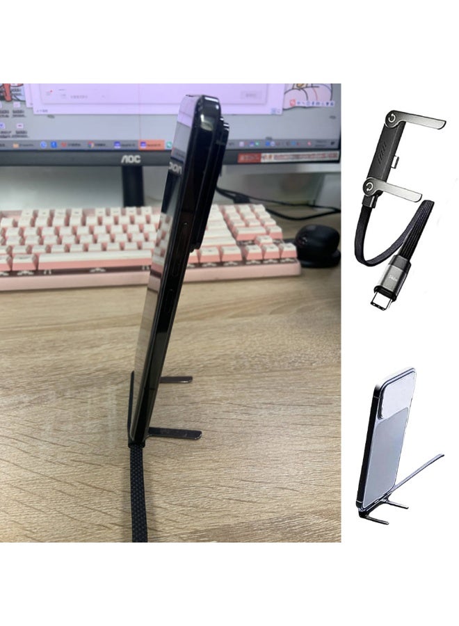 كابل شحن سريع USB-C إلى USB-C بقوة 240 واط بطول 1.5 متر مع حامل قابل للطي 360 درجة، سلك مضفر يدعم PD 3.1 للهواتف والأجهزة اللوحية واللابتوب - Image 3